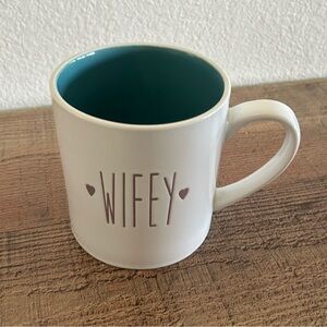 Baum Wifey Coffee Mug Large 14oz White Teal Interior Ceramic Oversized Cup